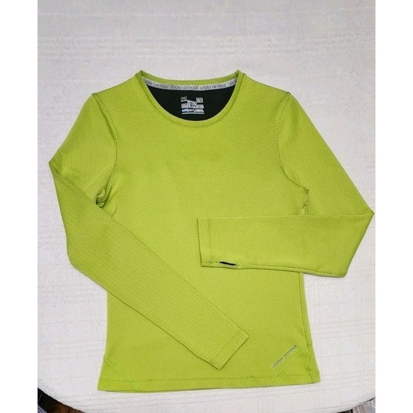 Under Armour Tops - UA Fitted Coupe Ajustee Cold Gear Thumbhole LS Neon Green Thermal Women's Size L